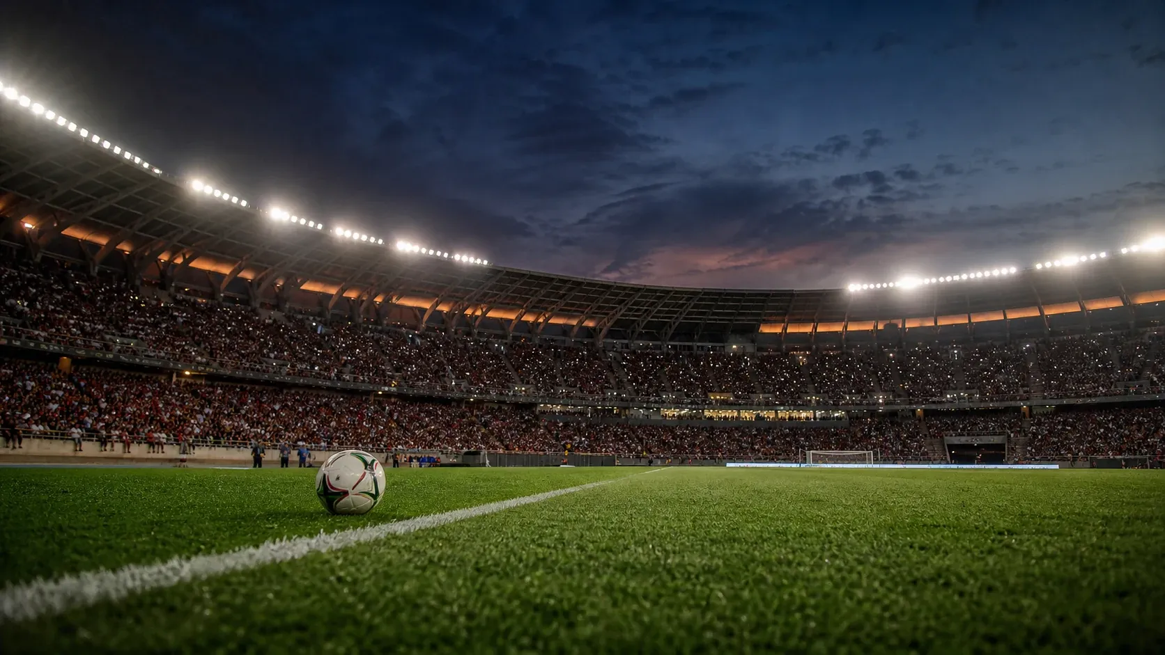 Stade de football au Maroc à la tombée du jour